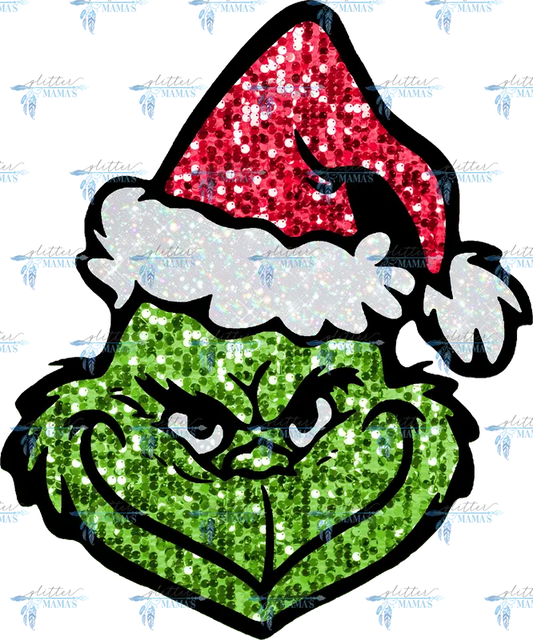 Glitter Grinch Head - Red Hat