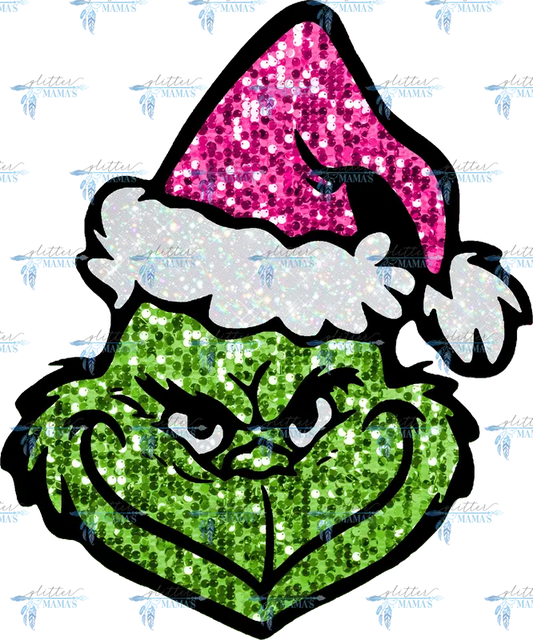 Glitter Grinch Head - Pink Hat