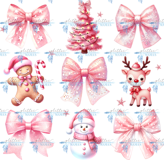 Pink Christmas - Bows, Trees, Snowman, Reindeer, Gingerbread